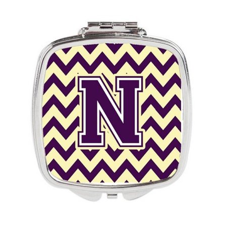 CAROLINES TREASURES Letter N Chevron Purple and Gold Compact Mirror CJ1058-NSCM